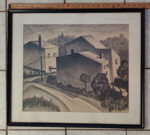 Large Vintage Graphite Pencil  Drawing of  Cincinnati