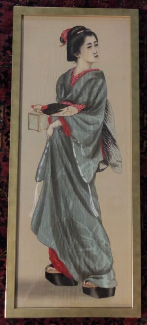 Taisho Era Japanese Painting on Silk Binjin