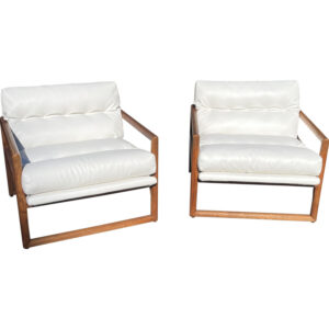 Pair of Milo Baughman for Thayer Coggin Oak “Scoop” Lounge Chairs