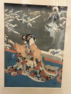 Japanese WoodblocK Print by Kunisada, Plum Blossom Snow