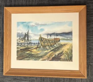 MCM Watercolor Painting of New Orleans Shipyard Signed