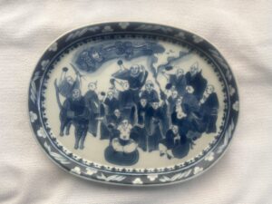 Antique Chinese Export Blue and White Oval Tray