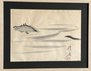 Japanese Sumi-e Painting of a running horse by Takahiko Mikami