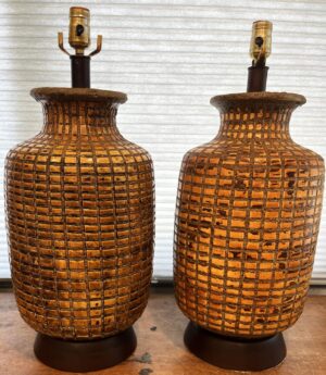 1960s Marcello Fantoni Brutalist Mosaic Ceramic Table Lamps - A Pair