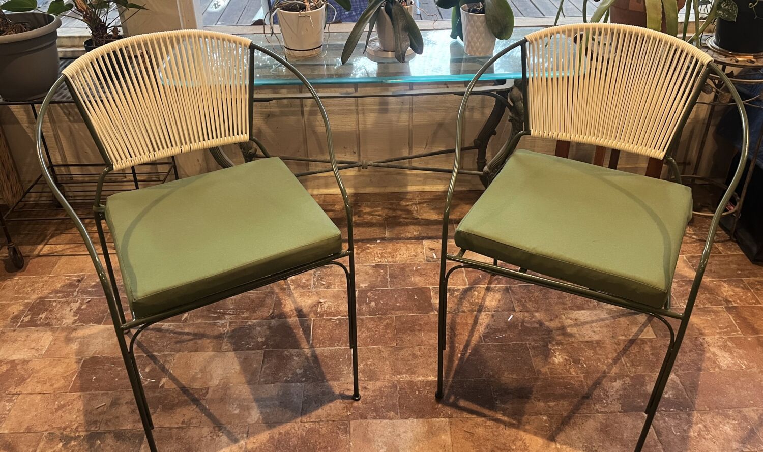 Mid-Century Modern Wrought Iron Patio Chairs (Set of 2)